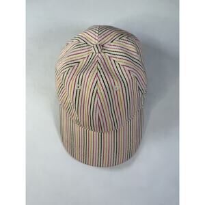 Madewell Womens Candy Striped Canvas Adjustable Leather Strap Hat Cap New